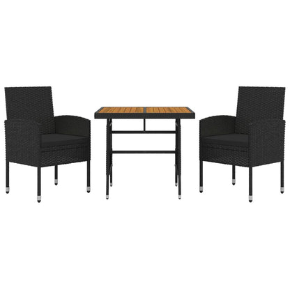 Set da Pranzo per Giardino 3 pz in Polyrattan Nero | homemem39