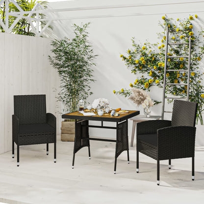 Set da Pranzo per Giardino 3 pz in Polyrattan Nero | homemem39
