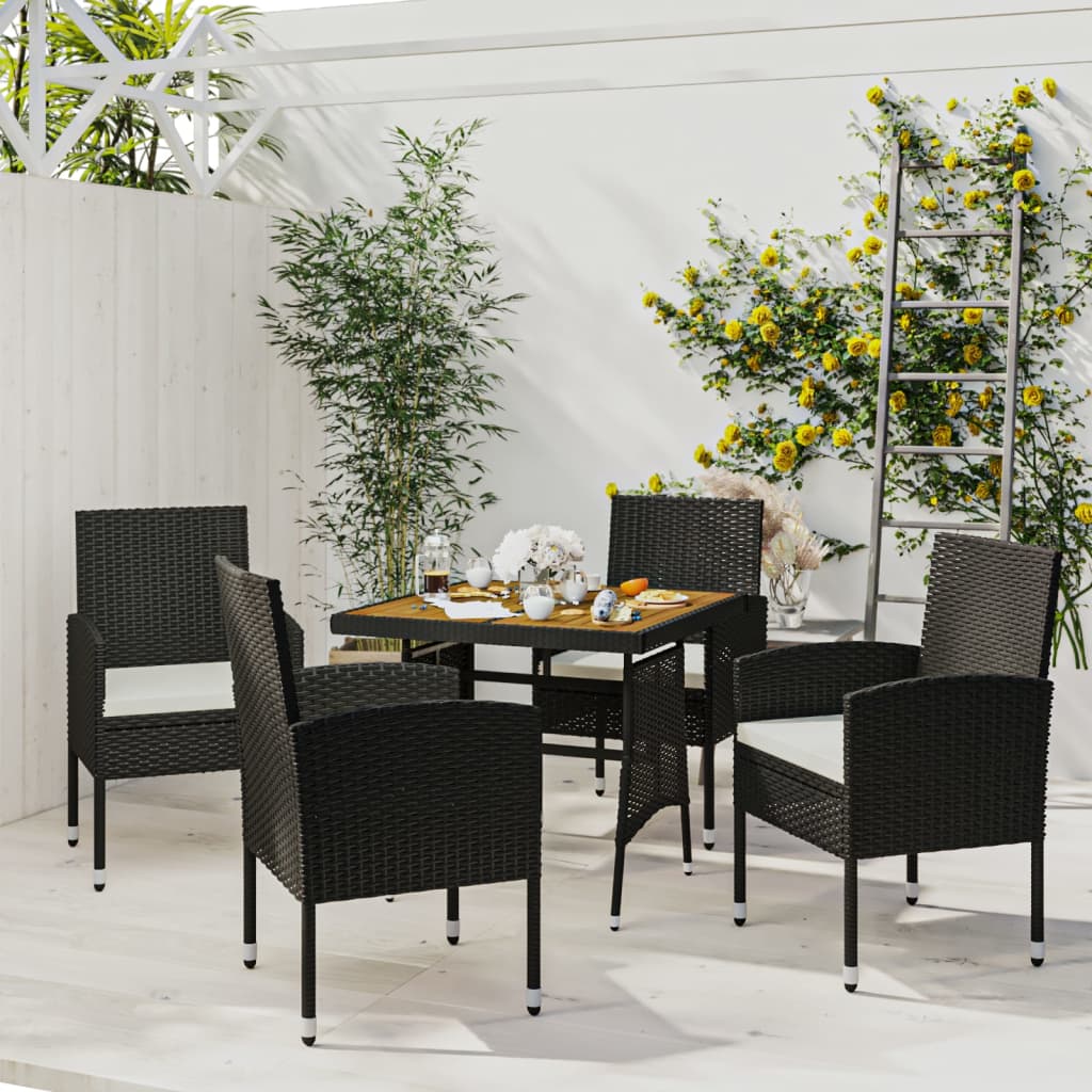 Set da Pranzo per Giardino 5 pz in Polyrattan Nero | homemem39