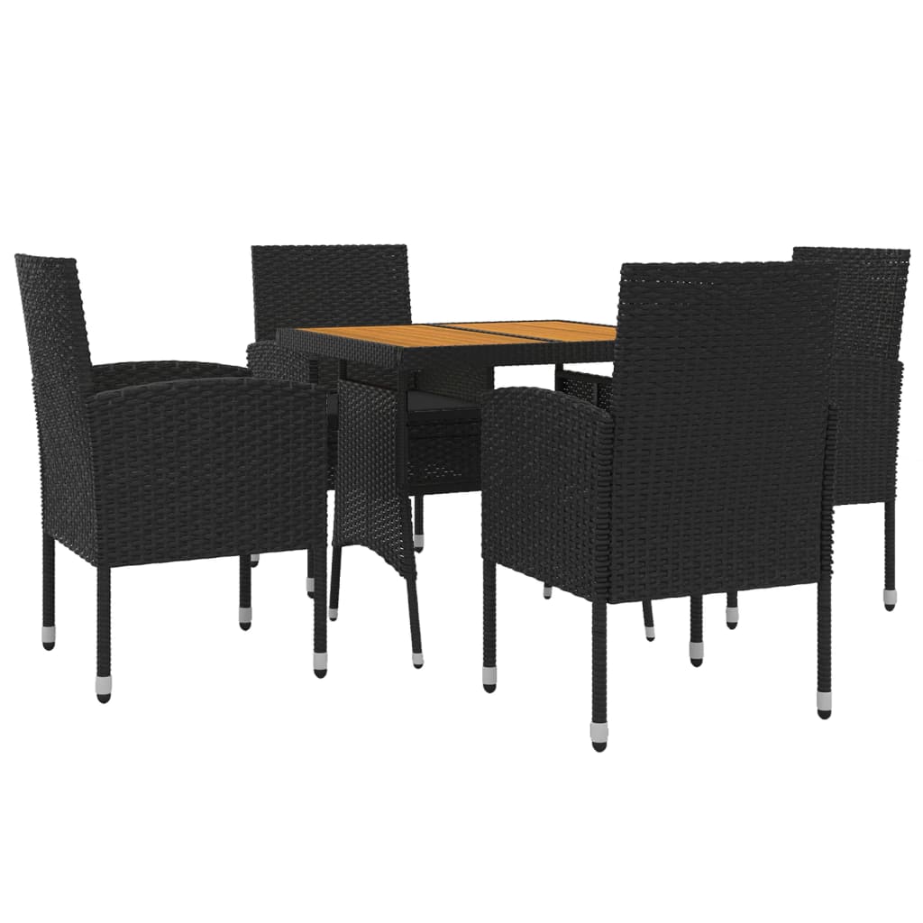 Set da Pranzo per Giardino 5 pz in Polyrattan Nero | homemem39