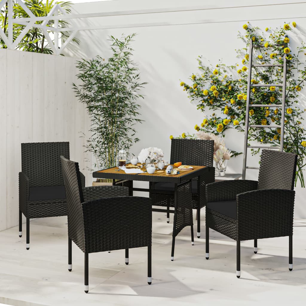 Set da Pranzo per Giardino 5 pz in Polyrattan Nero | homemem39