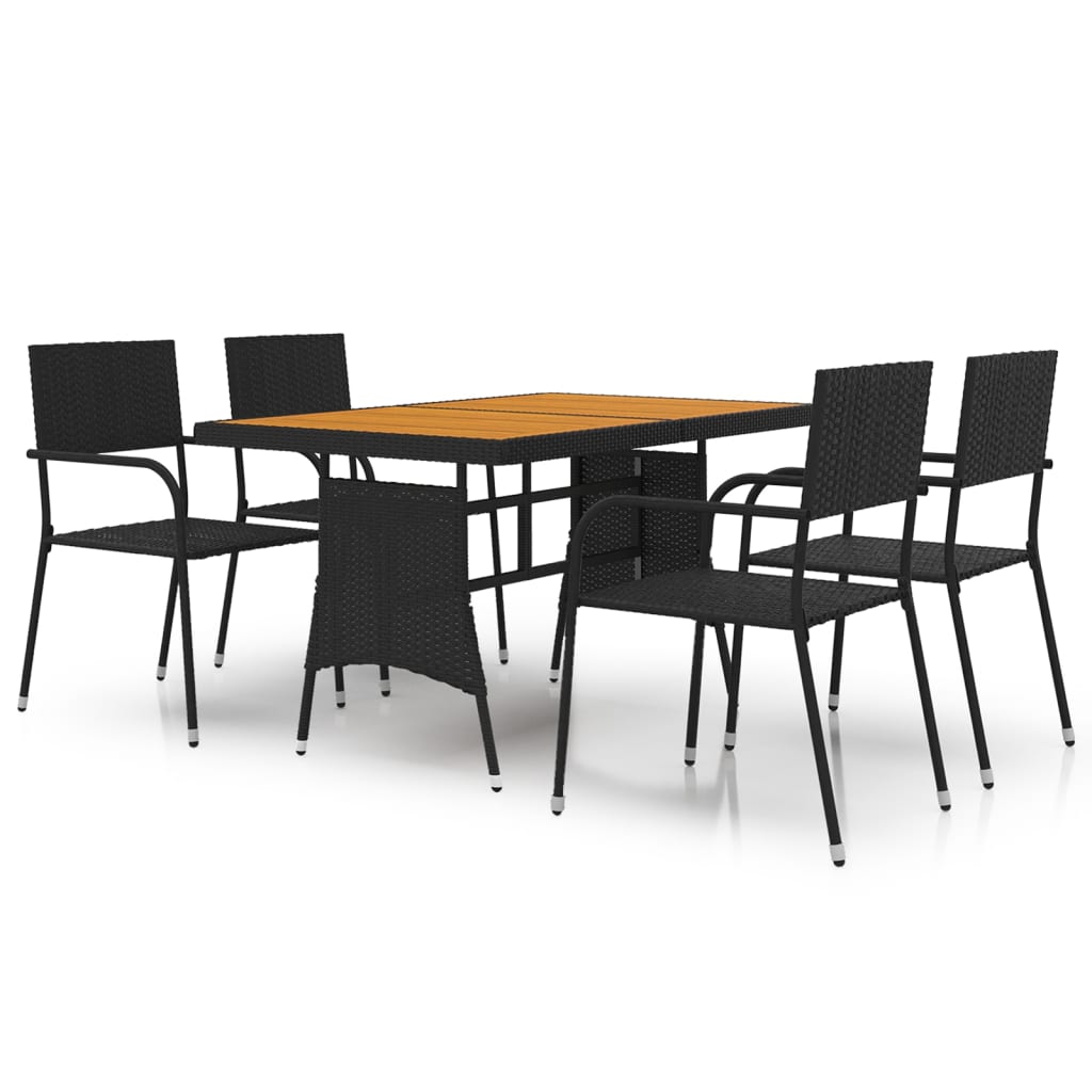 Set da Pranzo per Esterni 5 pz in Polyrattan Nero | homemem39