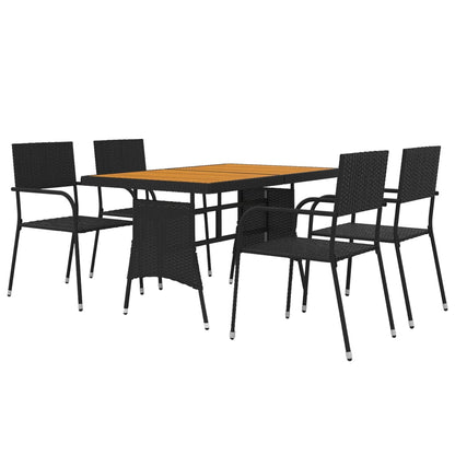Set da Pranzo per Esterni 5 pz in Polyrattan Nero | homemem39