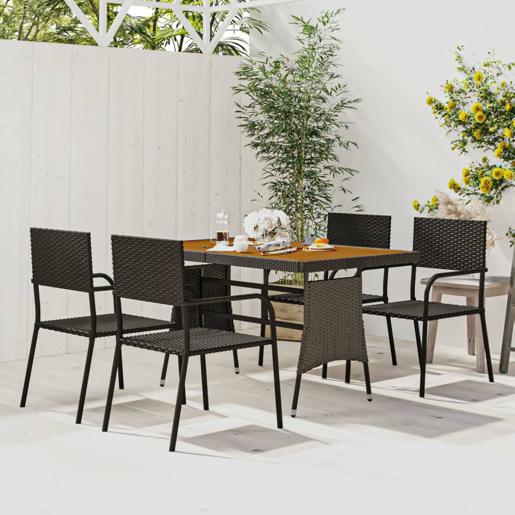 Set da Pranzo per Esterni 5 pz in Polyrattan Nero | homemem39