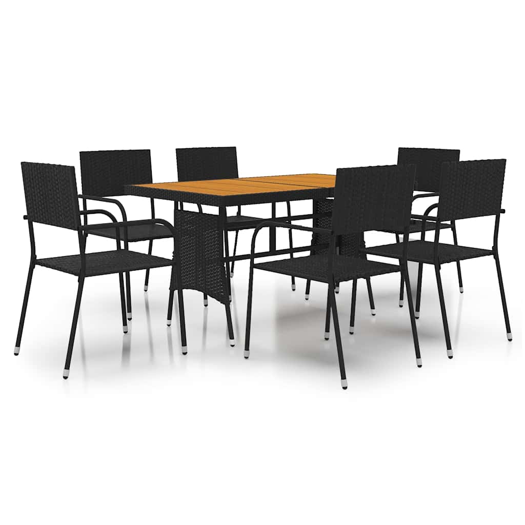 Set da Pranzo per Esterni 7 pz in Polyrattan Nero | homemem39