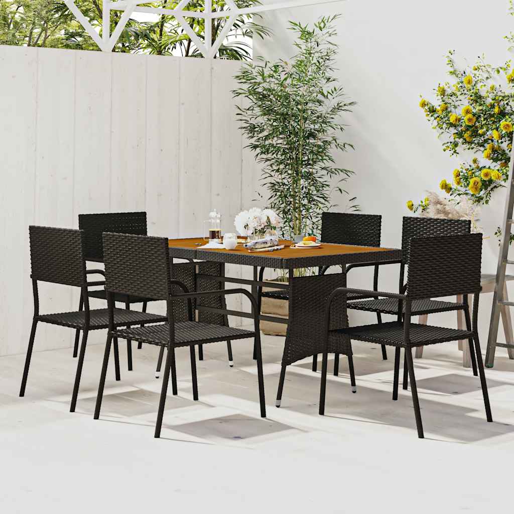 Set da Pranzo per Esterni 7 pz in Polyrattan Nero | homemem39