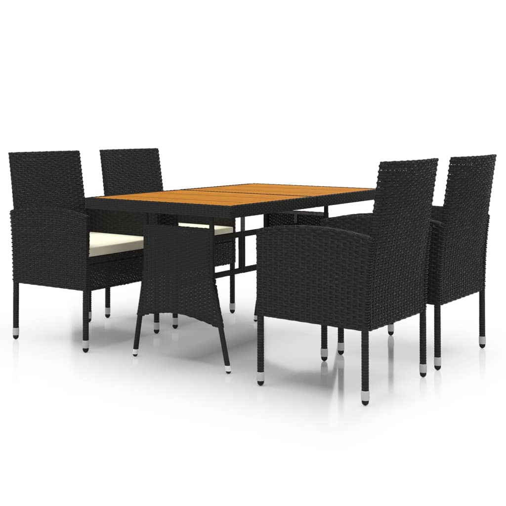 Set da Pranzo per Esterni 5 pz in Polyrattan Nero | homemem39