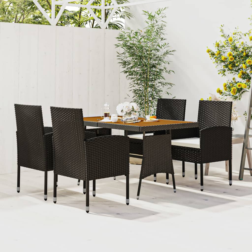 Set da Pranzo per Esterni 5 pz in Polyrattan Nero | homemem39