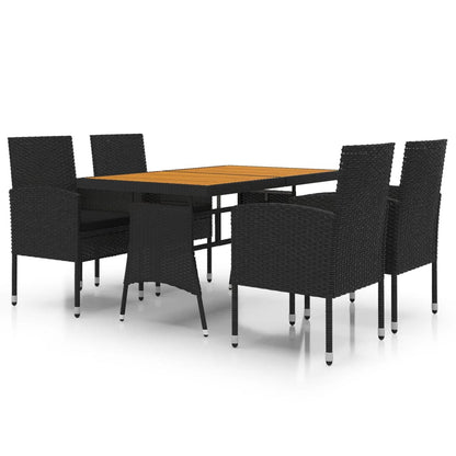 Set da Pranzo per Esterni 5 pz in Polyrattan Nero | homemem39