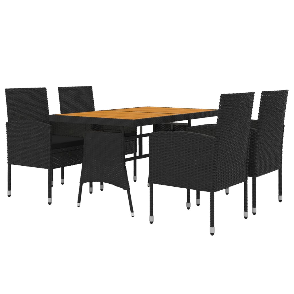Set da Pranzo per Esterni 5 pz in Polyrattan Nero | homemem39