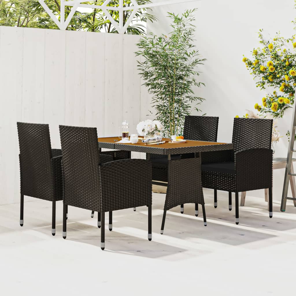 Set da Pranzo per Esterni 5 pz in Polyrattan Nero | homemem39