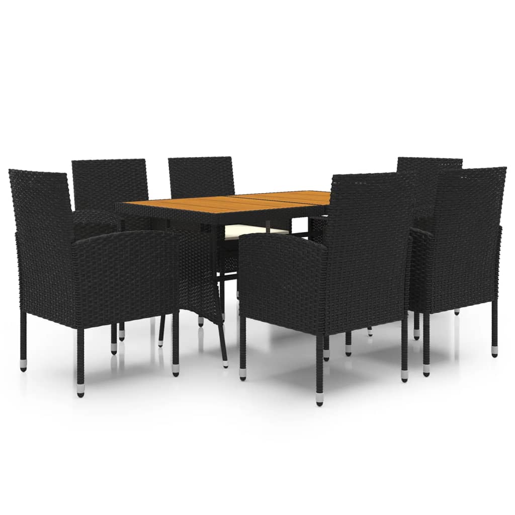 Set da Pranzo per Esterni 7 pz in Polyrattan Nero - homemem39