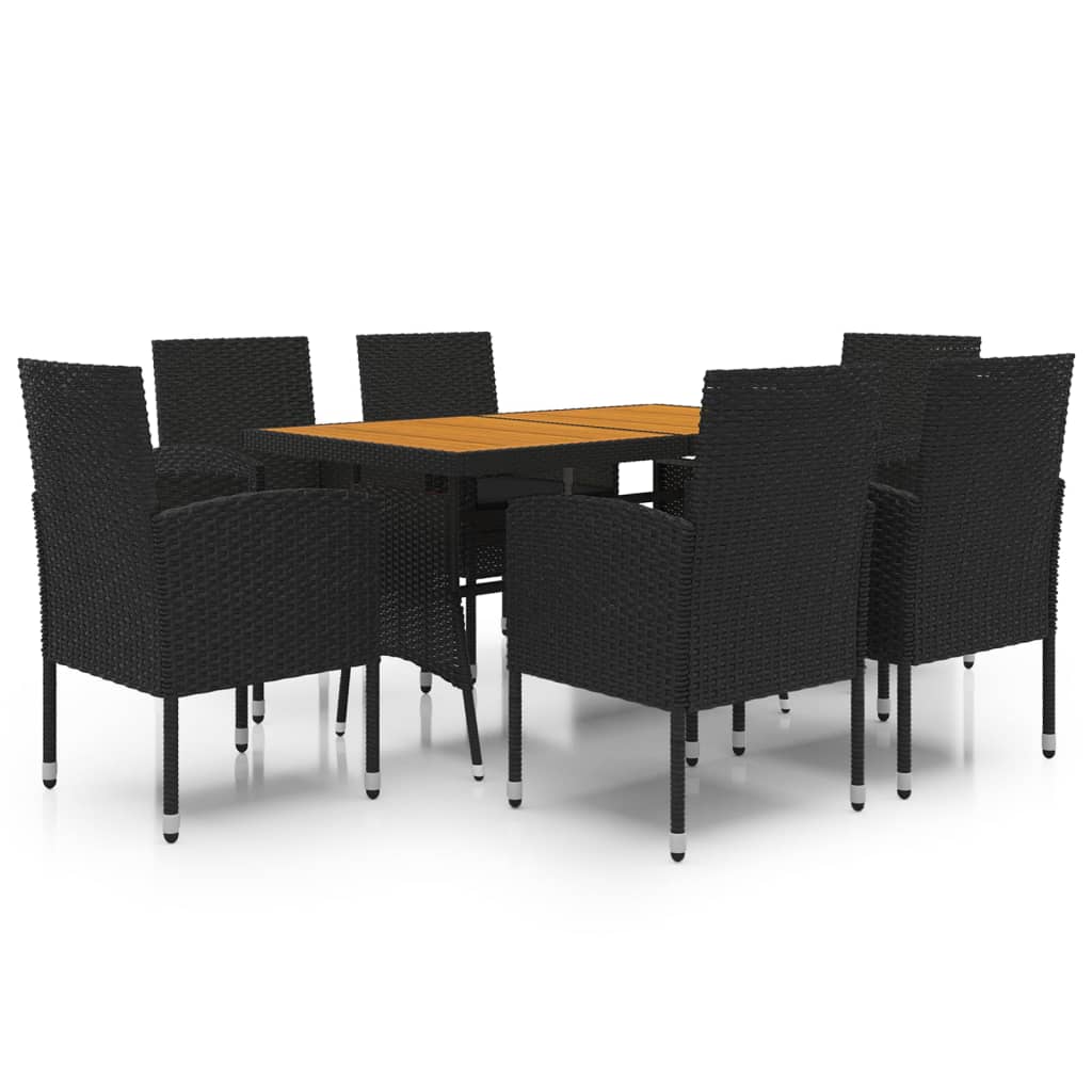 Set da Pranzo per Esterni 7 pz in Polyrattan Nero | homemem39