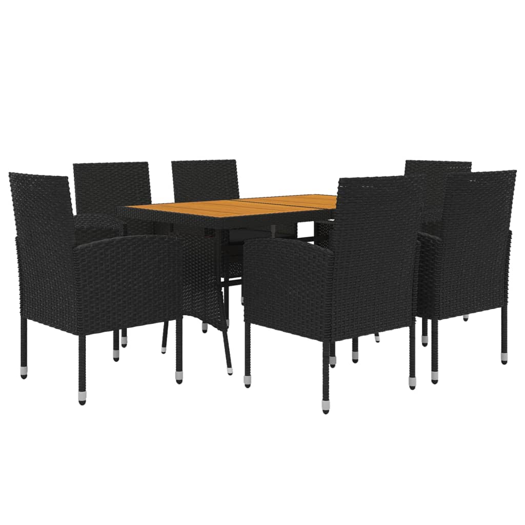 Set da Pranzo per Esterni 7 pz in Polyrattan Nero | homemem39