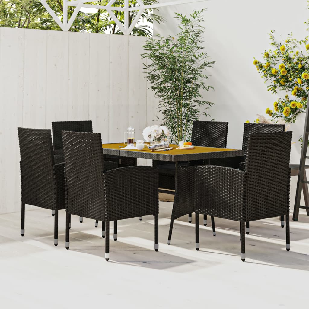Set da Pranzo per Esterni 7 pz in Polyrattan Nero | homemem39