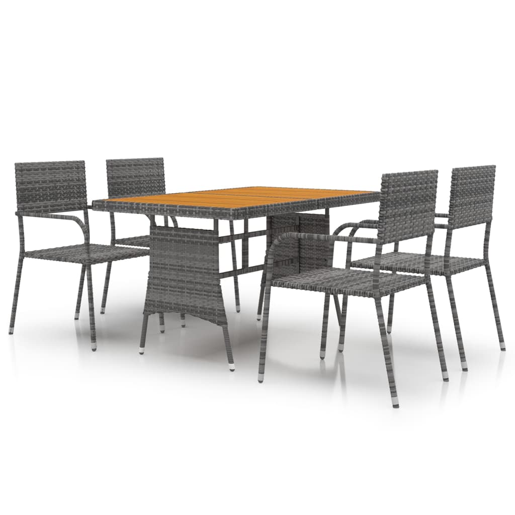 Set da Pranzo per Esterni 5 pz in Polyrattan Grigio | homemem39