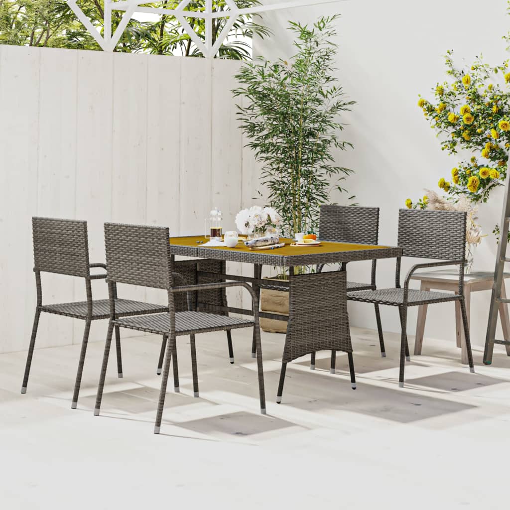 Set da Pranzo per Esterni 5 pz in Polyrattan Grigio - homemem39