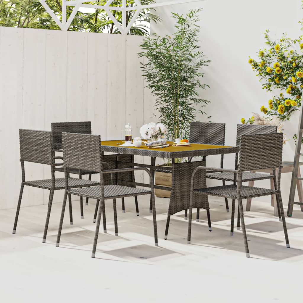 Set da Pranzo per Esterni 7 pz in Polyrattan Grigio | homemem39