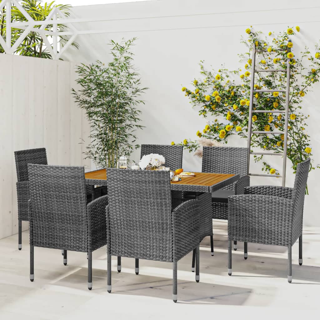Set da Pranzo per Esterni 7 pz in Polyrattan Grigio | homemem39