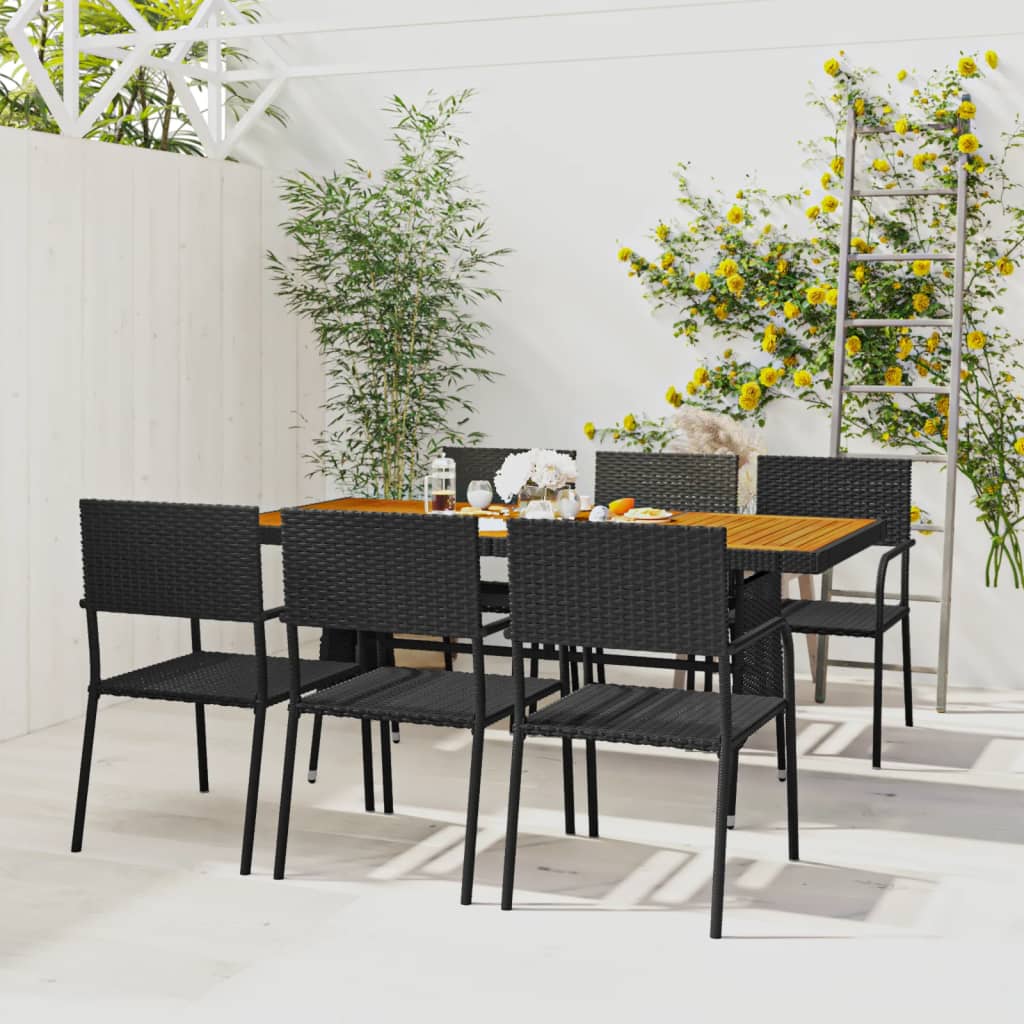 Set da Pranzo per Esterni 7 pz in Polyrattan Nero | homemem39