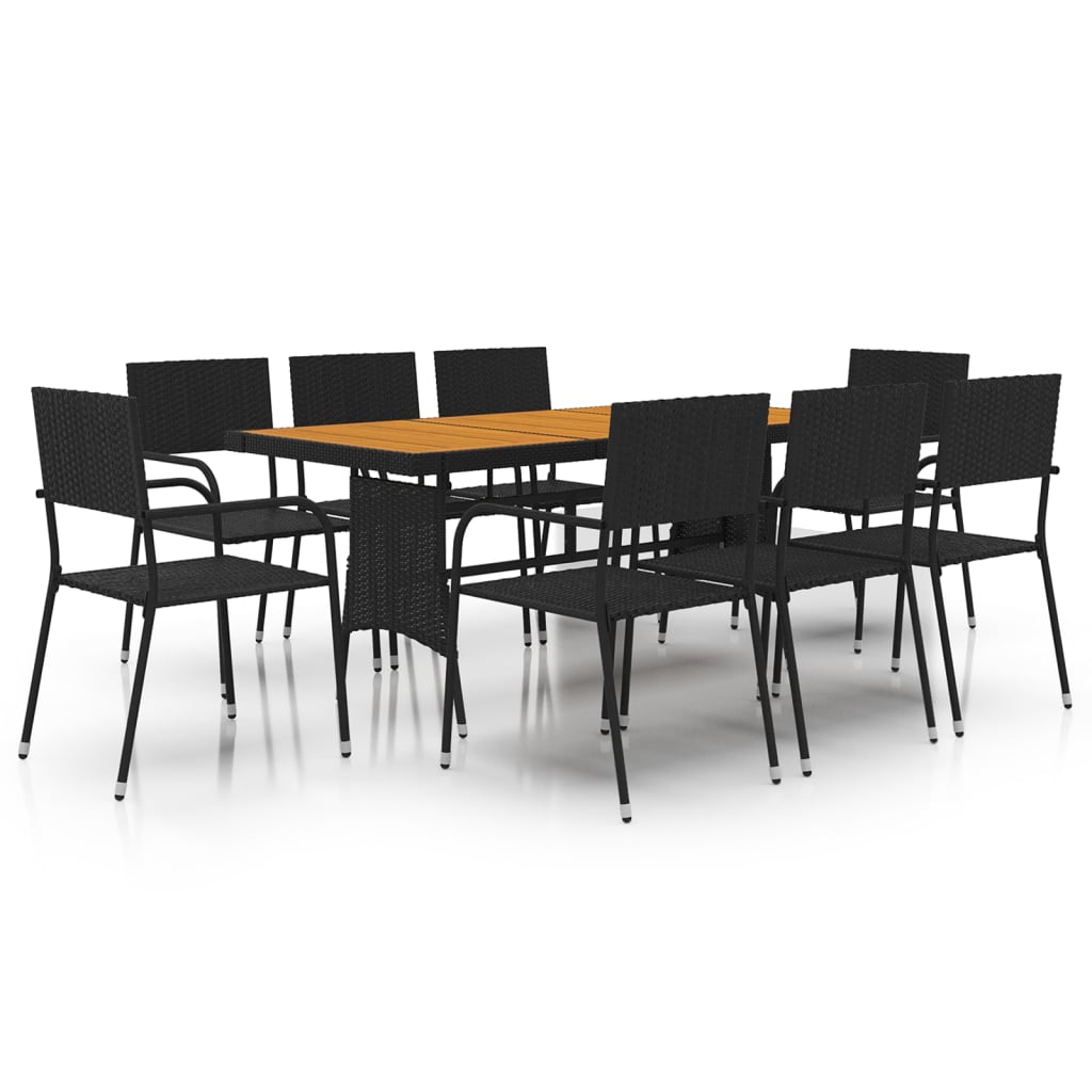 Set da Pranzo per Esterni 9 pz in Polyrattan Nero | homemem39