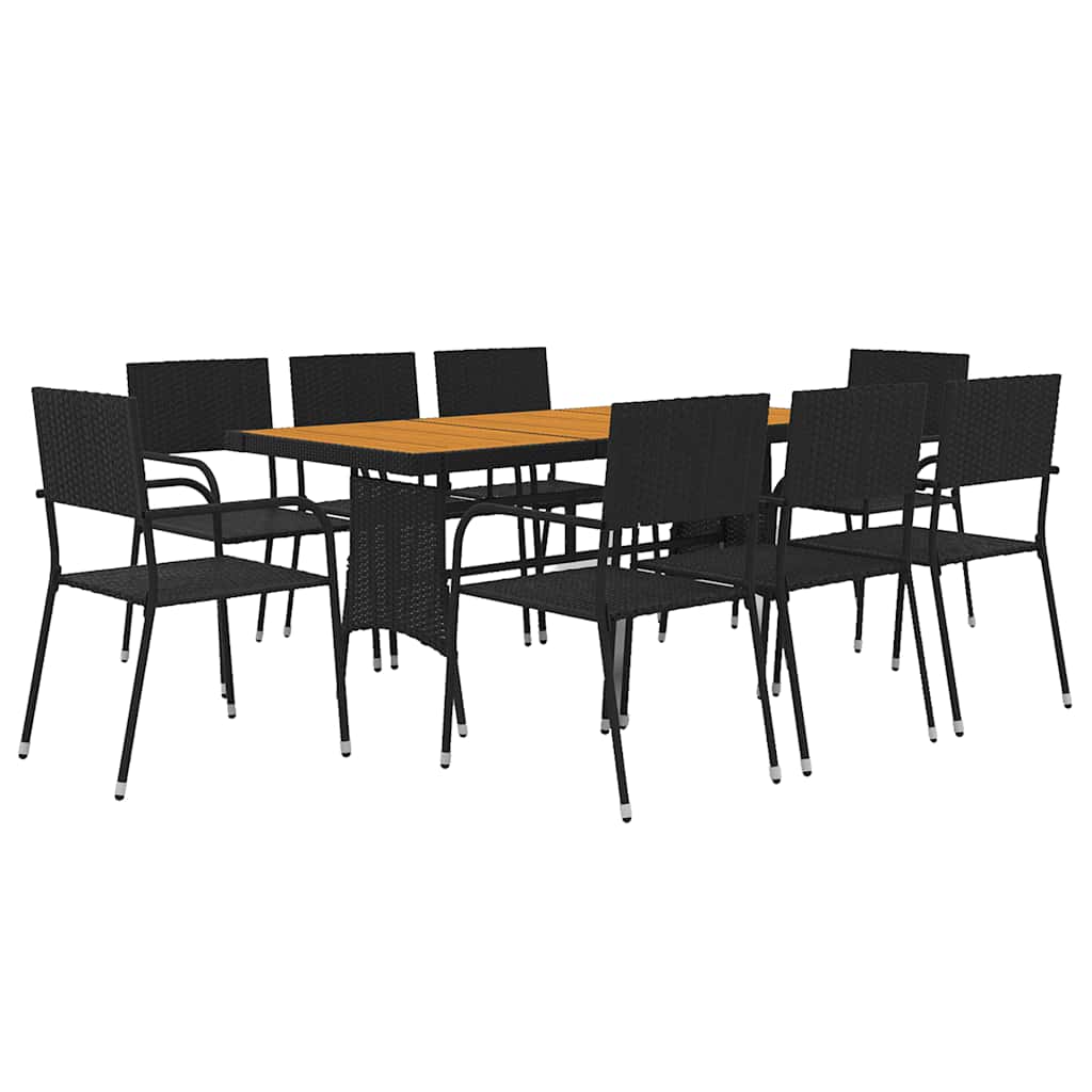 Set da Pranzo per Esterni 9 pz in Polyrattan Nero | homemem39