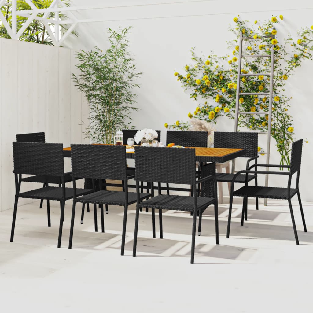 Set da Pranzo per Esterni 9 pz in Polyrattan Nero | homemem39
