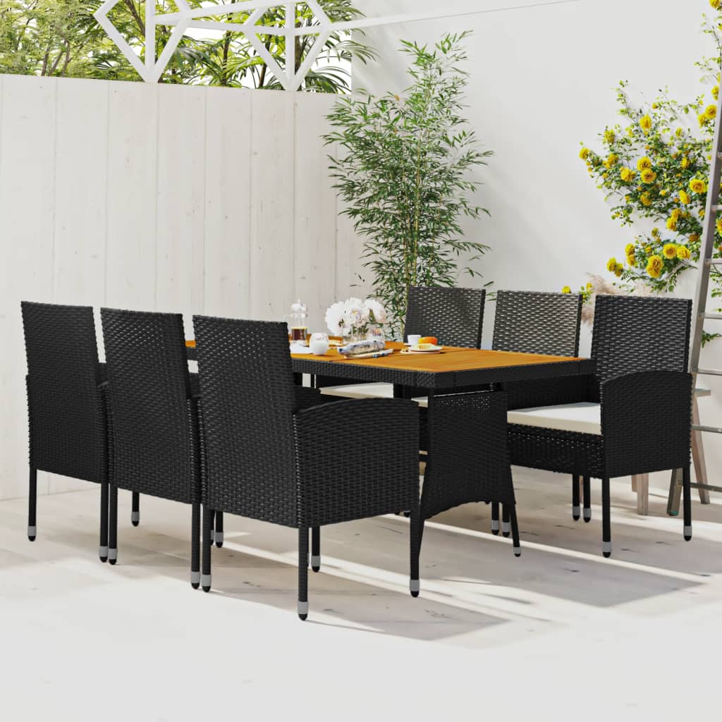 Set da Pranzo per Esterni 7 pz in Polyrattan Nero - homemem39