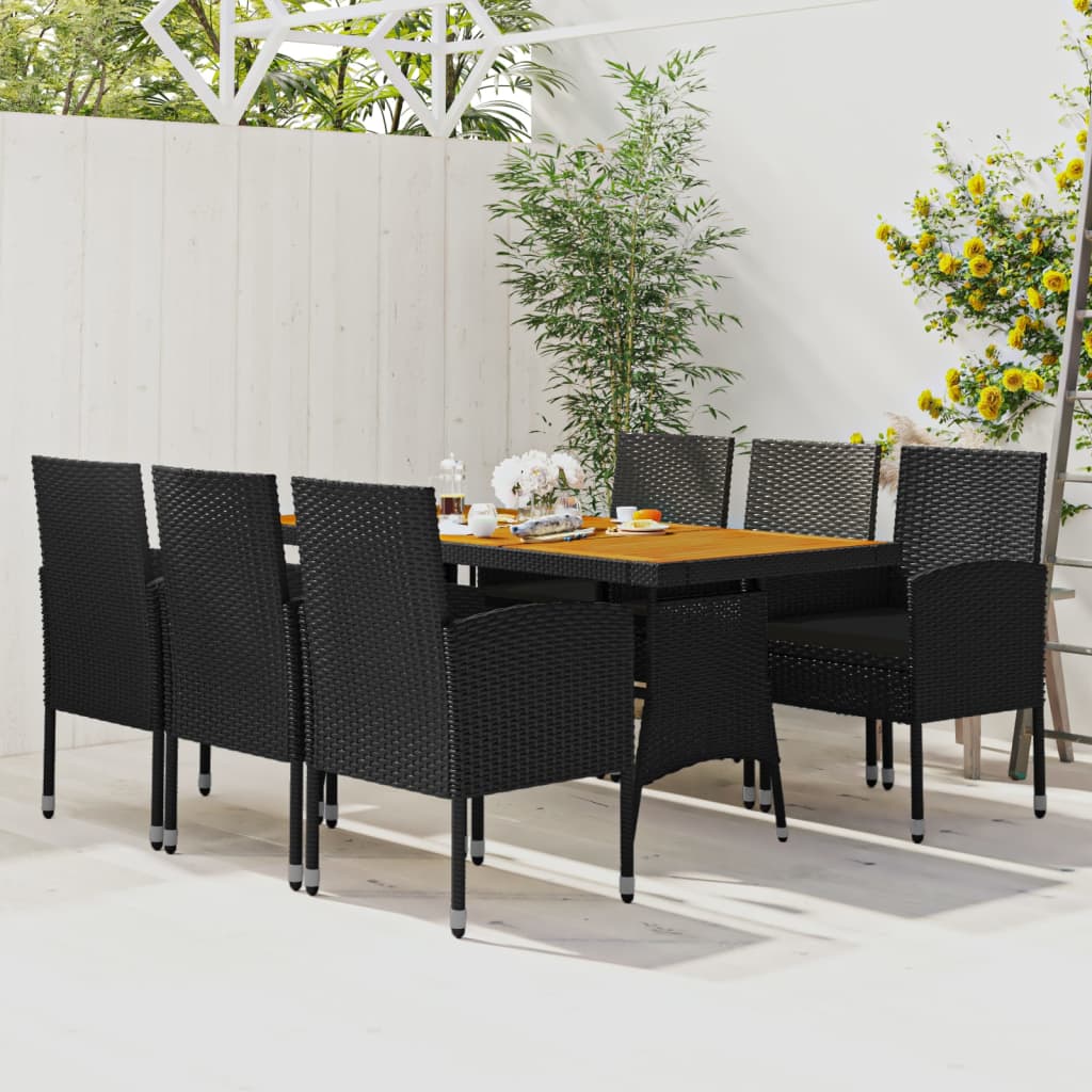 Set da Pranzo per Esterni 7 pz in Polyrattan Nero | homemem39