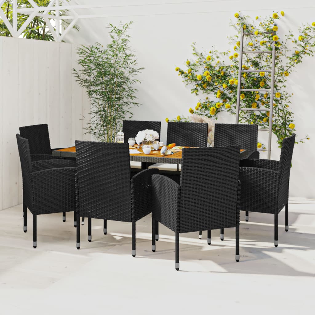 Set da Pranzo per Esterni 9 pz in Polyrattan Nero - homemem39
