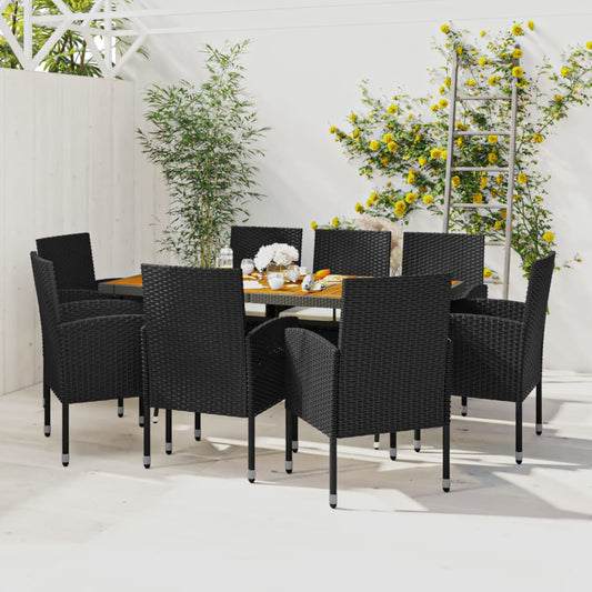 Set da Pranzo per Esterni 9 pz in Polyrattan Nero - homemem39