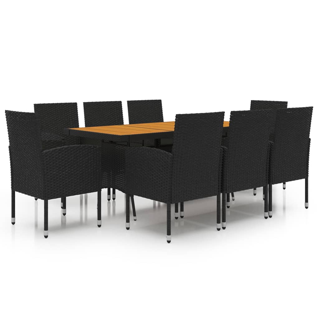 Set da Pranzo per Esterni 9 pz in Polyrattan Nero | homemem39