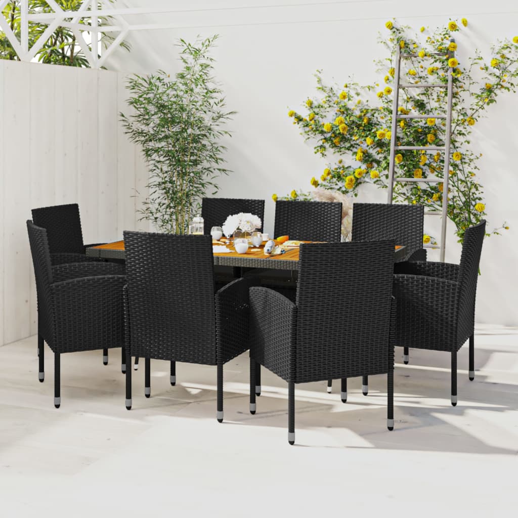 Set da Pranzo per Esterni 9 pz in Polyrattan Nero | homemem39