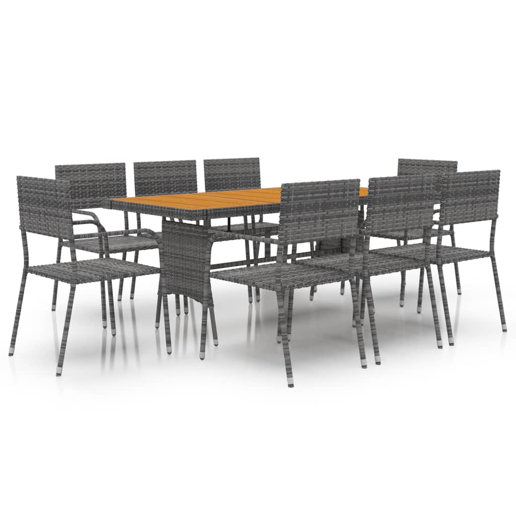 Set da Pranzo per Esterni 9 pz in Polyrattan Grigio - homemem39