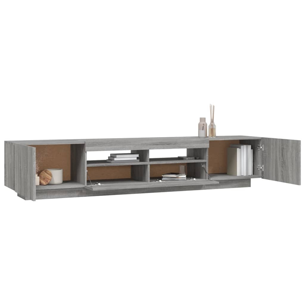 Set Mobili TV 2 pz con Luci LED Grigio Sonoma Legno Multistrato