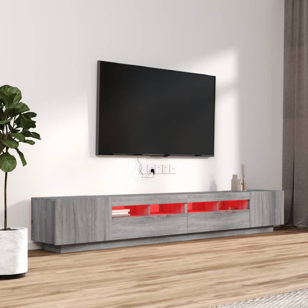 Set Mobili TV 3 pz con Luci LED Grigio Sonoma Legno Multistrato