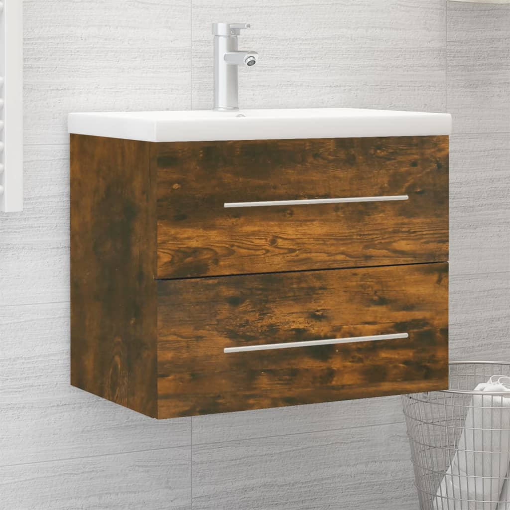 Mobile Bagno con Lavabo Integrato Rovere Fumo Legno Multistrato | homemem39