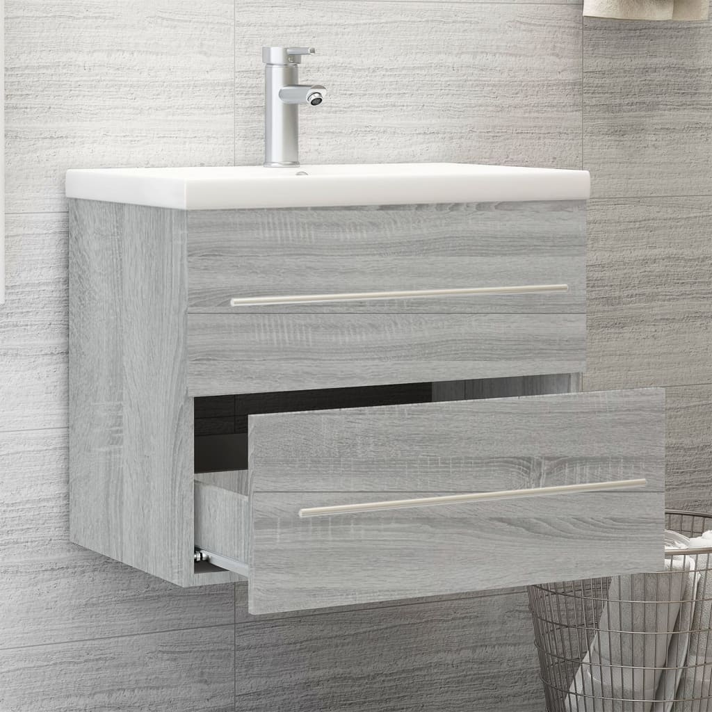 Mobile Bagno e Lavabo Integrato Grigio Sonoma Legno Multistrato | homemem39