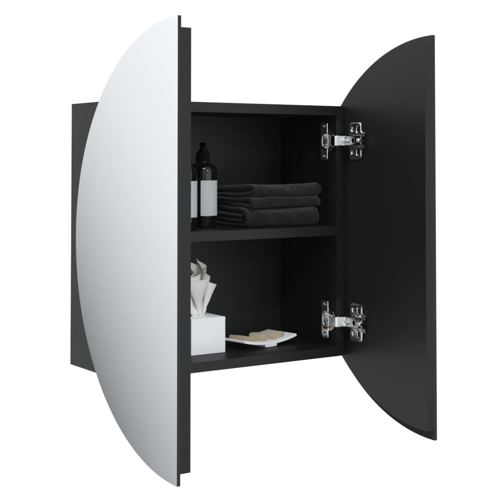 Armadio da Bagno con Specchio Rotondo e LED Nero 40x40x17,5cm | homemem39