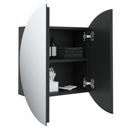 Armadio da Bagno con Specchio Rotondo e LED Nero 40x40x17,5cm | homemem39