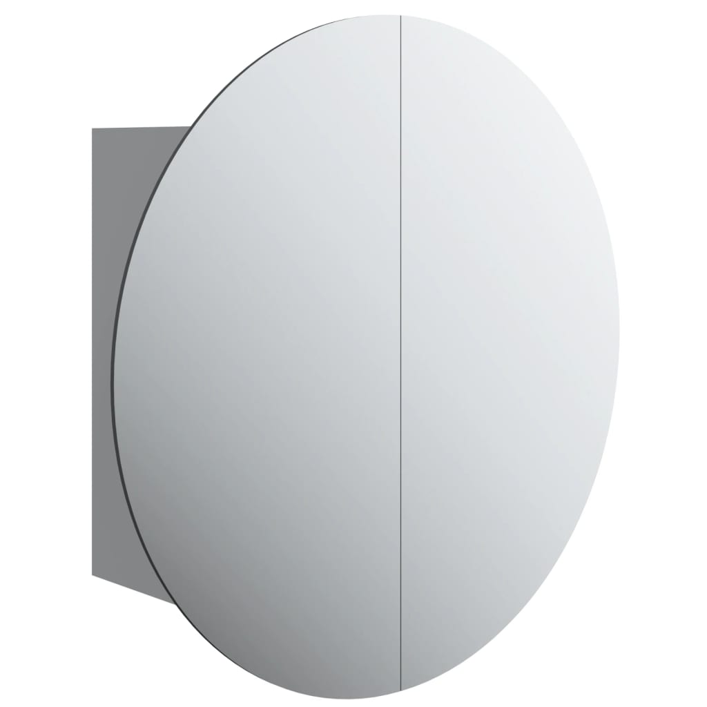 Armadio da Bagno con Specchio Rotondo e LED Grigio 40x40x17,5cm | homemem39