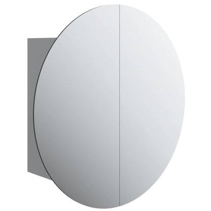 Armadio da Bagno con Specchio Rotondo e LED Grigio 40x40x17,5cm | homemem39