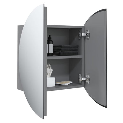 Armadio da Bagno con Specchio Rotondo e LED Grigio 40x40x17,5cm | homemem39
