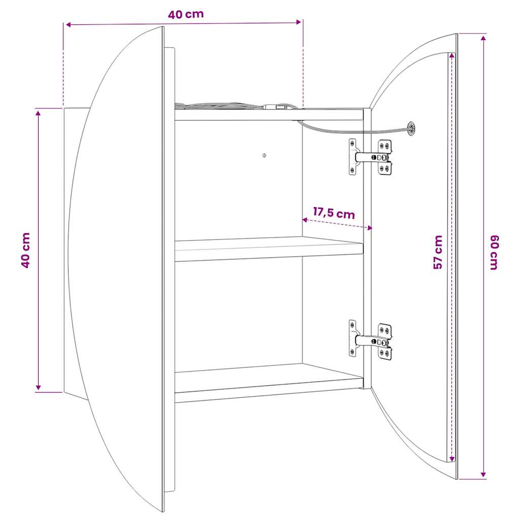Armadio da Bagno con Specchio Rotondo e LED Grigio 40x40x17,5cm | homemem39