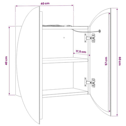 Armadio da Bagno con Specchio Rotondo e LED Grigio 40x40x17,5cm | homemem39