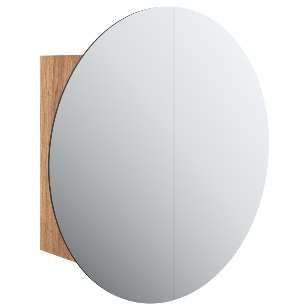 Armadio da Bagno con Specchio Rotondo e LED Rovere 40x40x17,5cm | homemem39