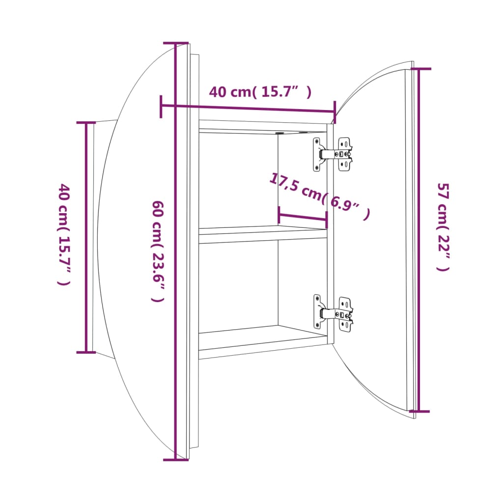 Armadio da Bagno con Specchio Rotondo e LED Rovere 40x40x17,5cm | homemem39