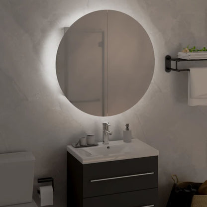 Armadio da Bagno con Specchio Rotondo e LED Bianco 47x47x17,5cm | homemem39