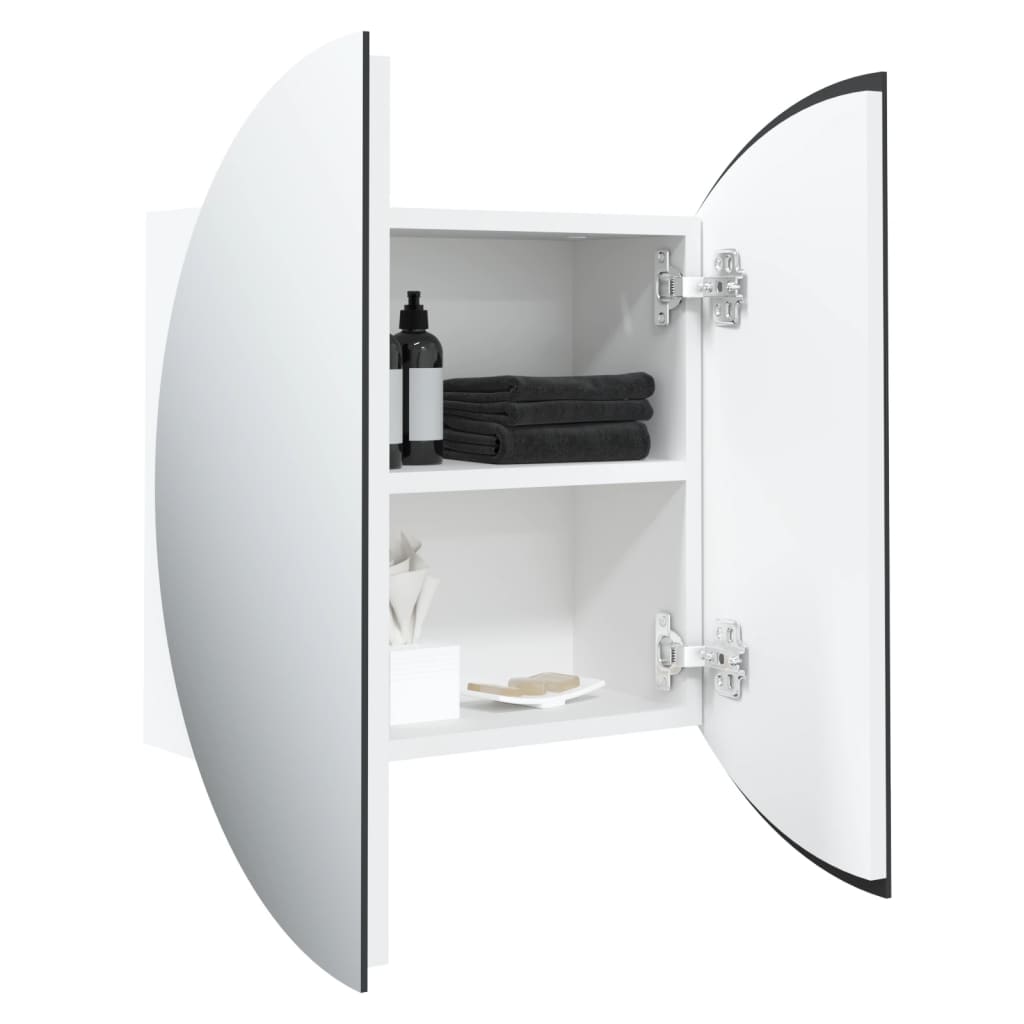 Armadio da Bagno con Specchio Rotondo e LED Bianco 47x47x17,5cm | homemem39