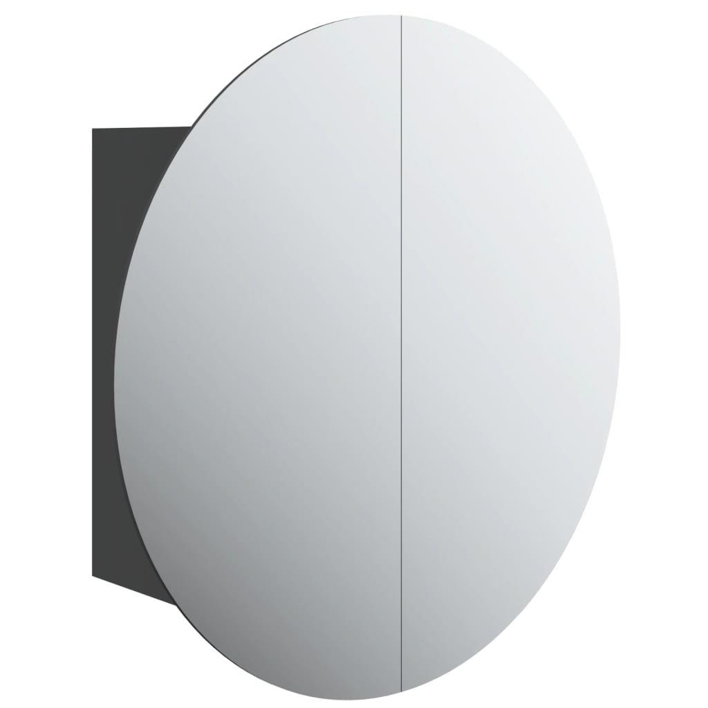 Armadio da Bagno con Specchio Rotondo e LED Nero 47x47x17,5 cm | homemem39